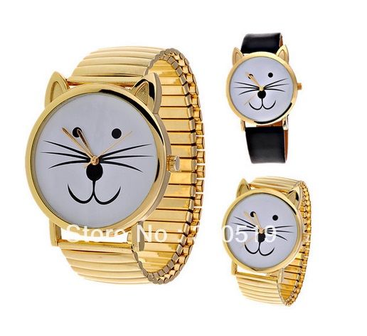 relógio Gatinho (pulseira de couro)